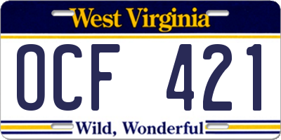 WV license plate OCF421