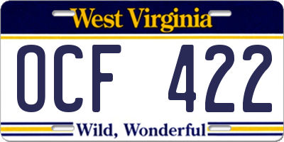 WV license plate OCF422