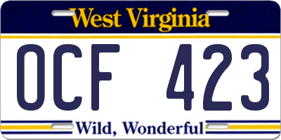 WV license plate OCF423