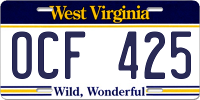 WV license plate OCF425