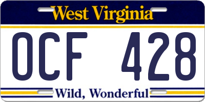 WV license plate OCF428