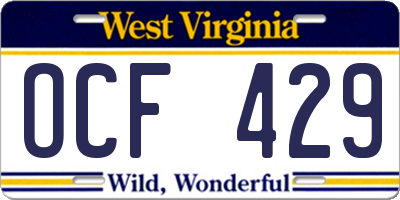 WV license plate OCF429