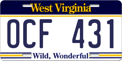 WV license plate OCF431