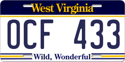WV license plate OCF433