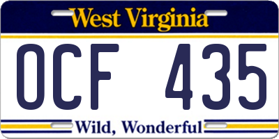 WV license plate OCF435