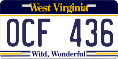 WV license plate OCF436