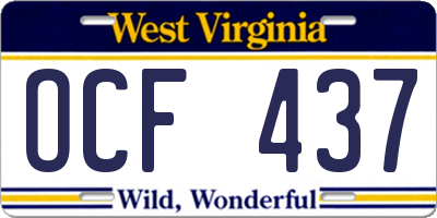 WV license plate OCF437