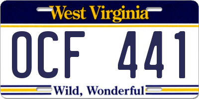 WV license plate OCF441