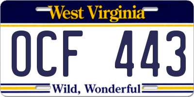 WV license plate OCF443