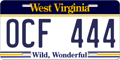 WV license plate OCF444