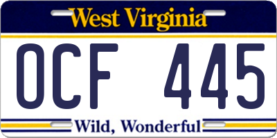 WV license plate OCF445