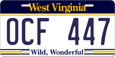 WV license plate OCF447