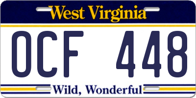 WV license plate OCF448