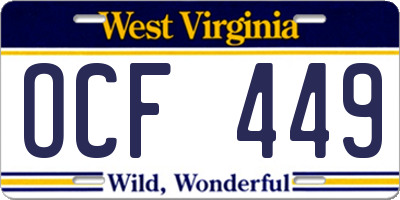 WV license plate OCF449