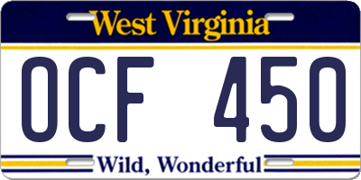 WV license plate OCF450