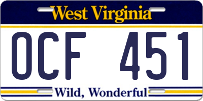 WV license plate OCF451