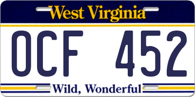 WV license plate OCF452