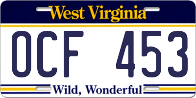 WV license plate OCF453