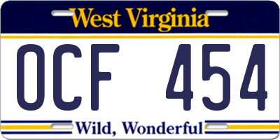 WV license plate OCF454