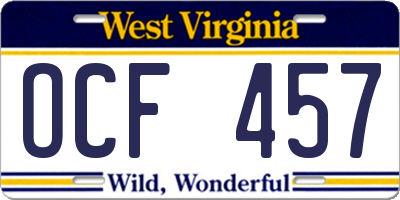 WV license plate OCF457