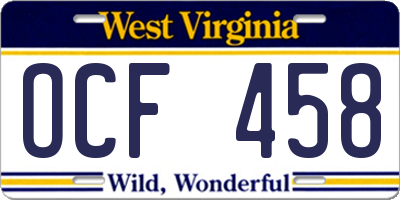 WV license plate OCF458