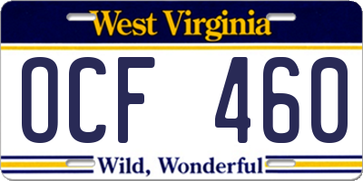 WV license plate OCF460