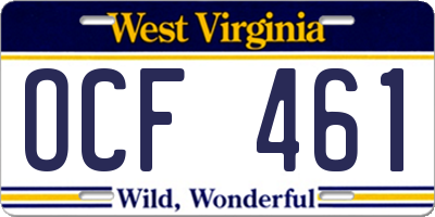 WV license plate OCF461