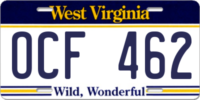 WV license plate OCF462