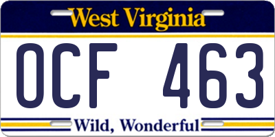 WV license plate OCF463
