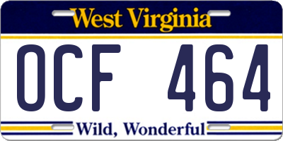 WV license plate OCF464
