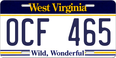 WV license plate OCF465