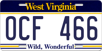 WV license plate OCF466