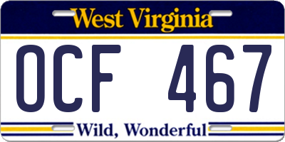 WV license plate OCF467
