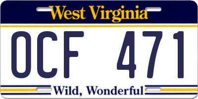 WV license plate OCF471