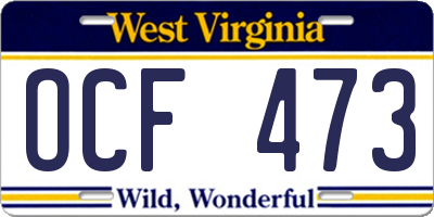 WV license plate OCF473