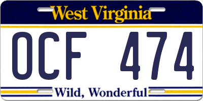 WV license plate OCF474
