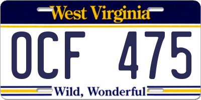 WV license plate OCF475