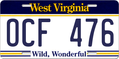 WV license plate OCF476