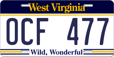 WV license plate OCF477