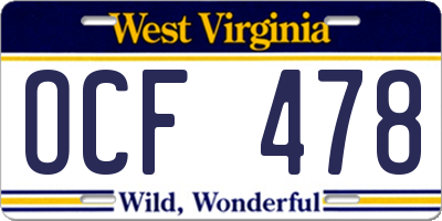 WV license plate OCF478