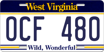 WV license plate OCF480