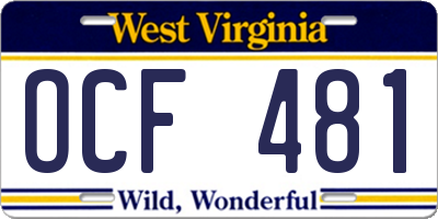 WV license plate OCF481
