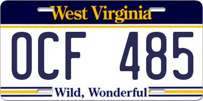 WV license plate OCF485