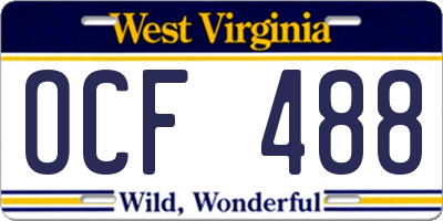 WV license plate OCF488