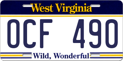 WV license plate OCF490