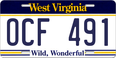 WV license plate OCF491