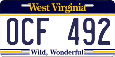 WV license plate OCF492