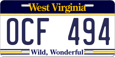 WV license plate OCF494