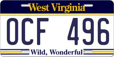 WV license plate OCF496