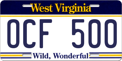 WV license plate OCF500